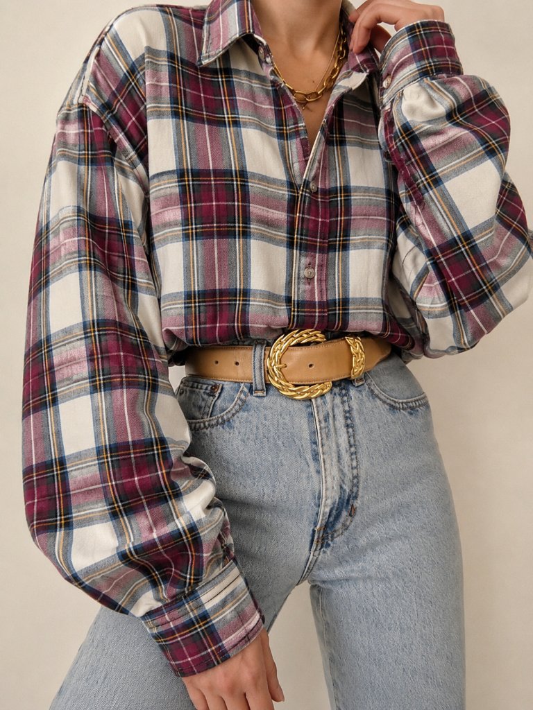 Heritage Viyella Plaid Button Down Size Large Vintage Wool Long Sleeve (D)